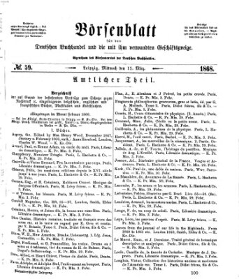 Börsenblatt für den deutschen Buchhandel Mittwoch 11. März 1868