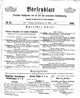 Börsenblatt für den deutschen Buchhandel Donnerstag 19. März 1868