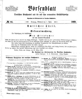 Börsenblatt für den deutschen Buchhandel Mittwoch 8. April 1868