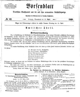 Börsenblatt für den deutschen Buchhandel Samstag 11. April 1868