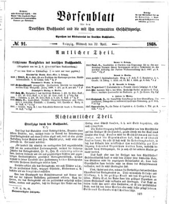 Börsenblatt für den deutschen Buchhandel Mittwoch 22. April 1868