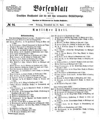 Börsenblatt für den deutschen Buchhandel Samstag 25. April 1868