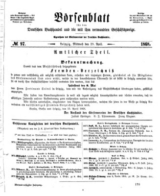 Börsenblatt für den deutschen Buchhandel Mittwoch 29. April 1868