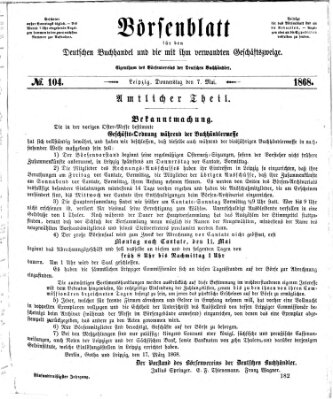 Börsenblatt für den deutschen Buchhandel Donnerstag 7. Mai 1868