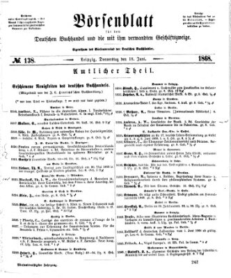 Börsenblatt für den deutschen Buchhandel Donnerstag 18. Juni 1868