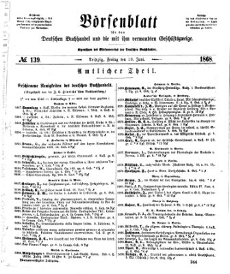 Börsenblatt für den deutschen Buchhandel Freitag 19. Juni 1868