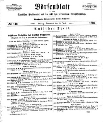 Börsenblatt für den deutschen Buchhandel Samstag 20. Juni 1868