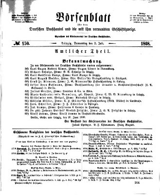 Börsenblatt für den deutschen Buchhandel Donnerstag 2. Juli 1868