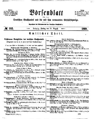 Börsenblatt für den deutschen Buchhandel Freitag 21. August 1868