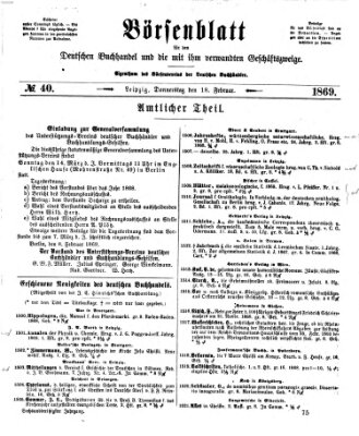 Börsenblatt für den deutschen Buchhandel Donnerstag 18. Februar 1869