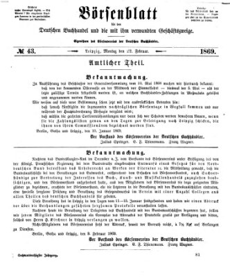 Börsenblatt für den deutschen Buchhandel Montag 22. Februar 1869