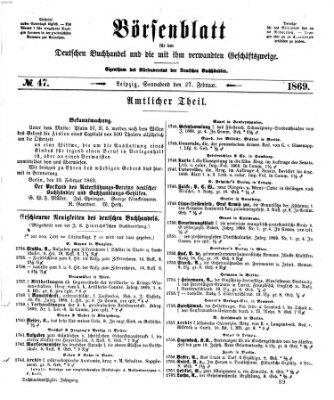 Börsenblatt für den deutschen Buchhandel Samstag 27. Februar 1869