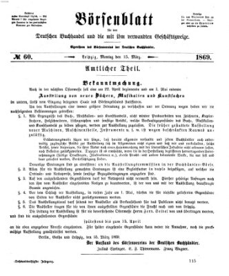 Börsenblatt für den deutschen Buchhandel Montag 15. März 1869