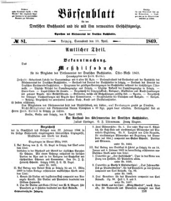 Börsenblatt für den deutschen Buchhandel Samstag 10. April 1869