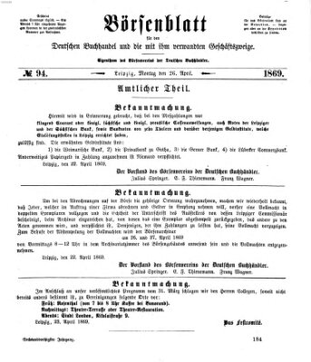 Börsenblatt für den deutschen Buchhandel Montag 26. April 1869