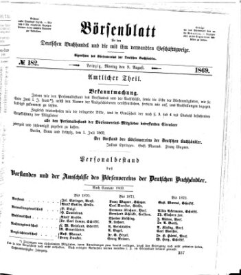 Börsenblatt für den deutschen Buchhandel Montag 9. August 1869
