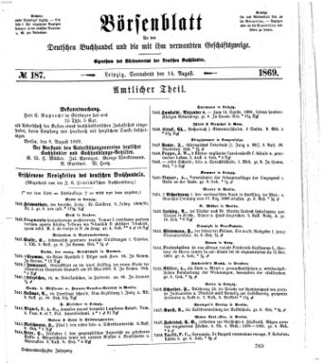 Börsenblatt für den deutschen Buchhandel Samstag 14. August 1869