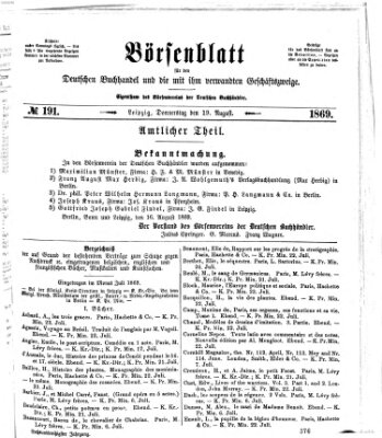 Börsenblatt für den deutschen Buchhandel Donnerstag 19. August 1869