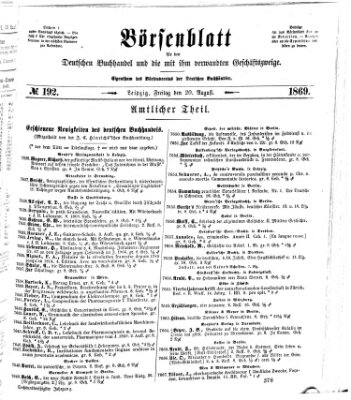 Börsenblatt für den deutschen Buchhandel Freitag 20. August 1869