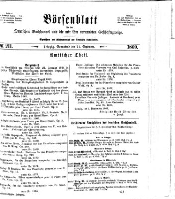 Börsenblatt für den deutschen Buchhandel Samstag 11. September 1869