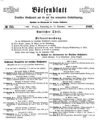 Börsenblatt für den deutschen Buchhandel Donnerstag 16. September 1869