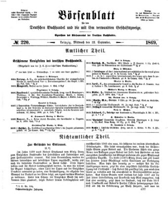 Börsenblatt für den deutschen Buchhandel Mittwoch 22. September 1869