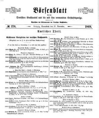 Börsenblatt für den deutschen Buchhandel Samstag 27. November 1869