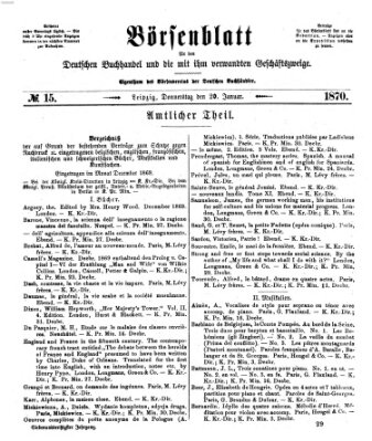 Börsenblatt für den deutschen Buchhandel Donnerstag 20. Januar 1870