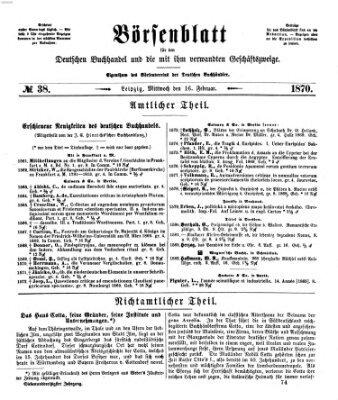 Börsenblatt für den deutschen Buchhandel Mittwoch 16. Februar 1870