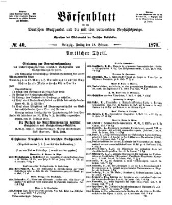 Börsenblatt für den deutschen Buchhandel Freitag 18. Februar 1870