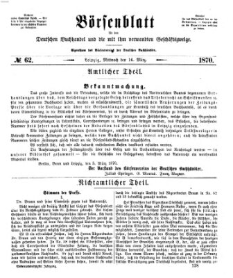 Börsenblatt für den deutschen Buchhandel Mittwoch 16. März 1870