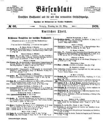 Börsenblatt für den deutschen Buchhandel Dienstag 22. März 1870