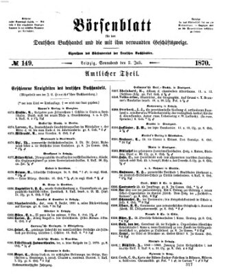 Börsenblatt für den deutschen Buchhandel Samstag 2. Juli 1870