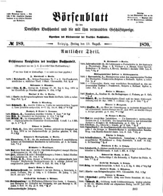 Börsenblatt für den deutschen Buchhandel Freitag 19. August 1870