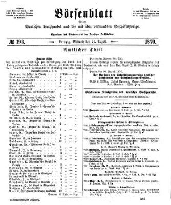 Börsenblatt für den deutschen Buchhandel Mittwoch 24. August 1870