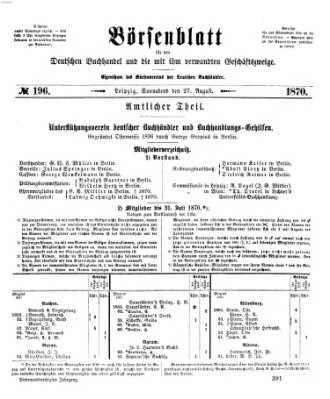 Börsenblatt für den deutschen Buchhandel Samstag 27. August 1870