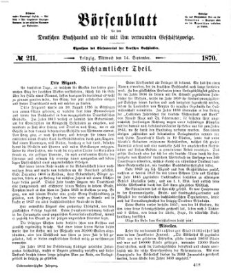 Börsenblatt für den deutschen Buchhandel Mittwoch 14. September 1870