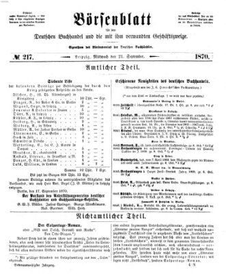 Börsenblatt für den deutschen Buchhandel Mittwoch 21. September 1870