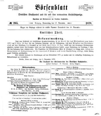 Börsenblatt für den deutschen Buchhandel Donnerstag 17. November 1870