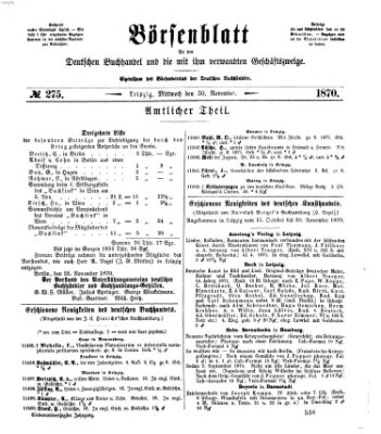 Börsenblatt für den deutschen Buchhandel Mittwoch 30. November 1870