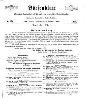 Börsenblatt für den deutschen Buchhandel Donnerstag 1. Dezember 1870