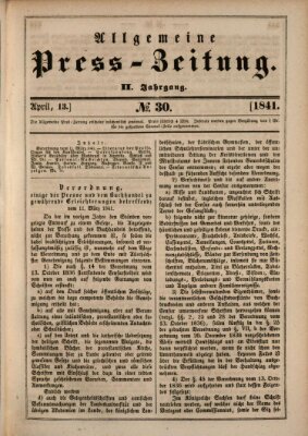 Allgemeine Preß-Zeitung Dienstag 13. April 1841