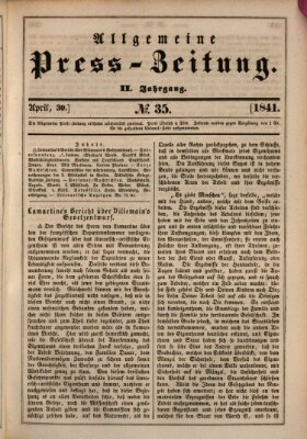 Allgemeine Preß-Zeitung Freitag 30. April 1841