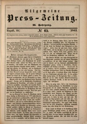 Allgemeine Preß-Zeitung Freitag 13. August 1841