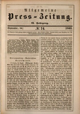 Allgemeine Preß-Zeitung Dienstag 14. September 1841