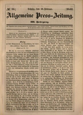 Allgemeine Preß-Zeitung Freitag 18. Februar 1842