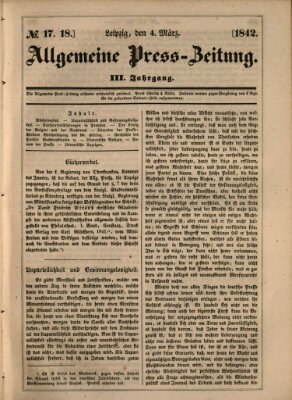 Allgemeine Preß-Zeitung Freitag 4. März 1842