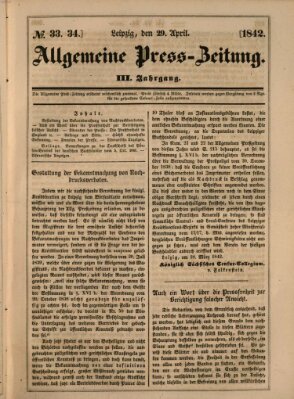 Allgemeine Preß-Zeitung Freitag 29. April 1842