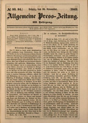 Allgemeine Preß-Zeitung Dienstag 22. November 1842