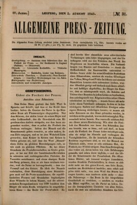 Allgemeine Preß-Zeitung Samstag 5. August 1843